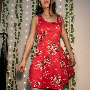 Floral print red dress